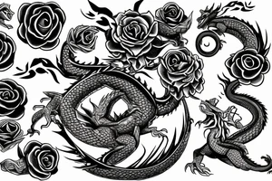 dragon curled around a rose tattoo idea