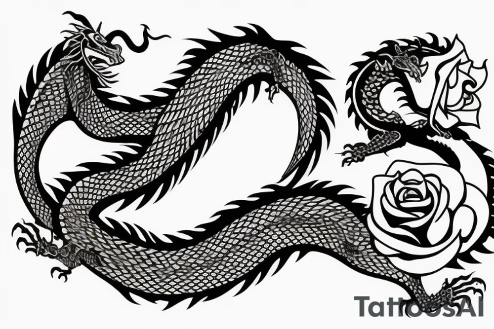 dragon curled around a rose tattoo idea