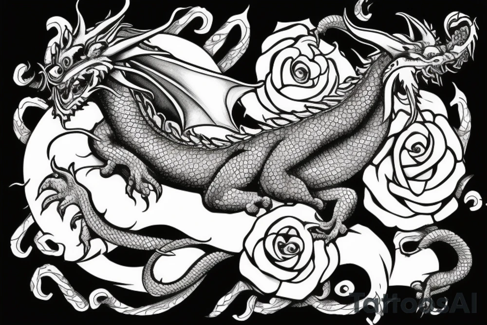 dragon curled around a rose tattoo idea