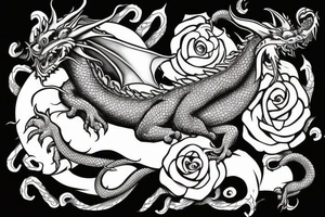 dragon curled around a rose tattoo idea
