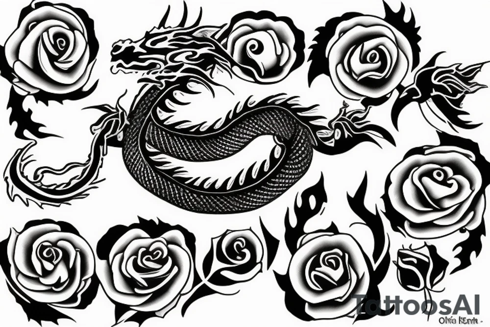 dragon curled around a rose tattoo idea