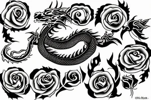 dragon curled around a rose tattoo idea