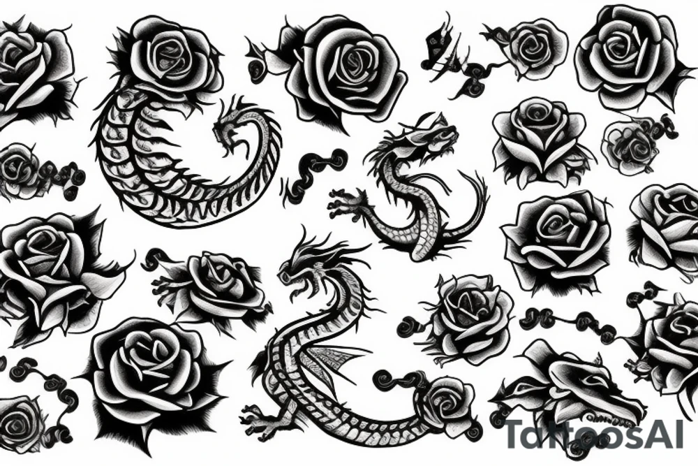 dragon curled around a rose tattoo idea