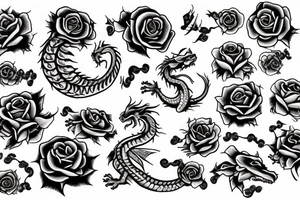 dragon curled around a rose tattoo idea