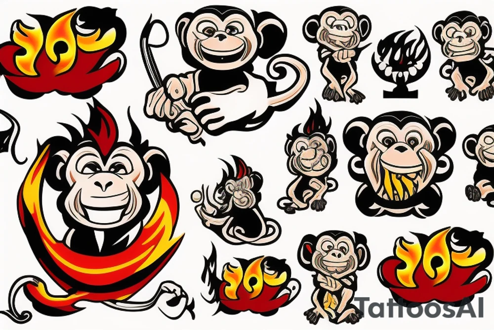 monkey shooting fire tattoo idea