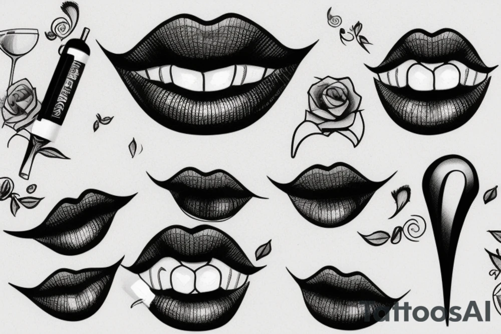 lips to wine tattoo idea