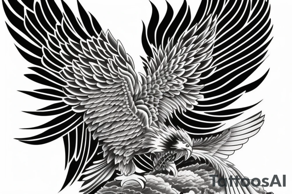 A Japanese and traditional American eagle tattoo idea