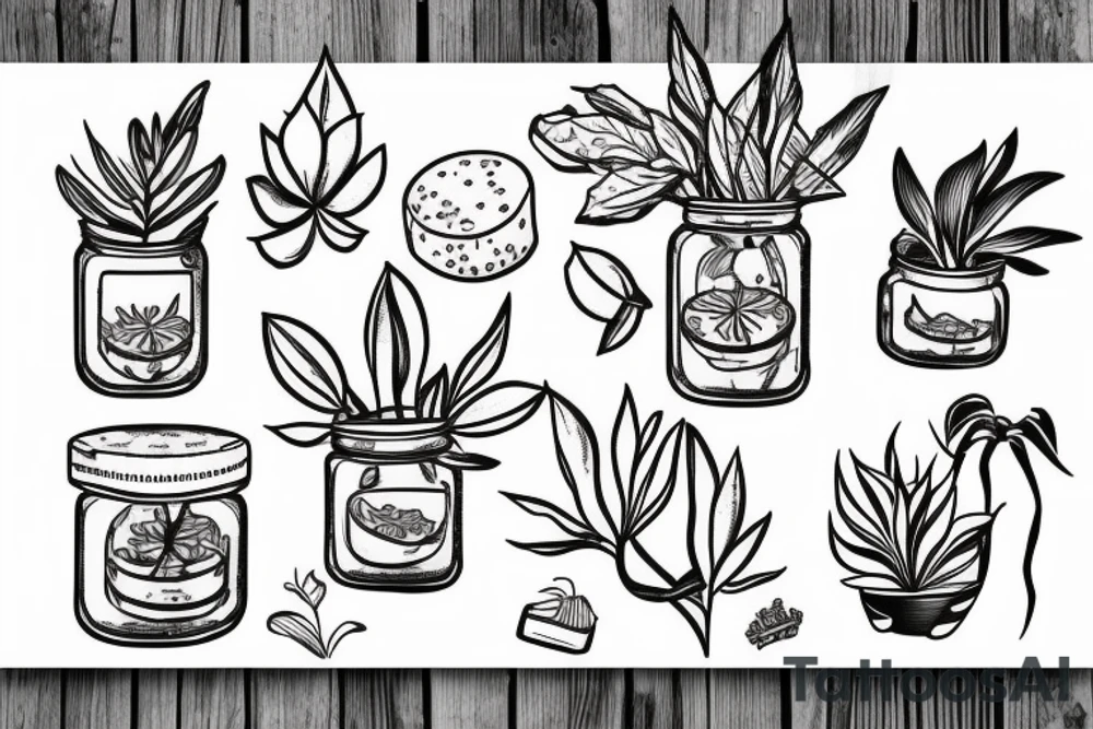 swiss cheese plant in jar fine line tattoo idea