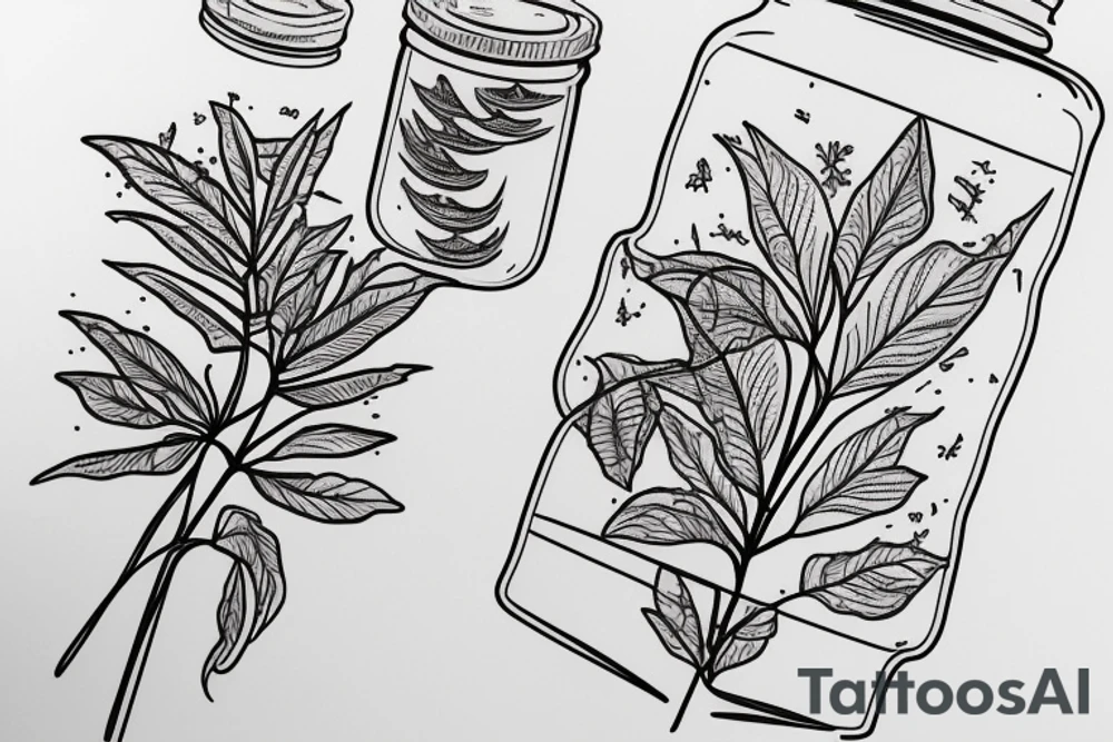 swiss cheese plant in jar fine line tattoo idea