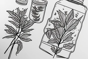 swiss cheese plant in jar fine line tattoo idea