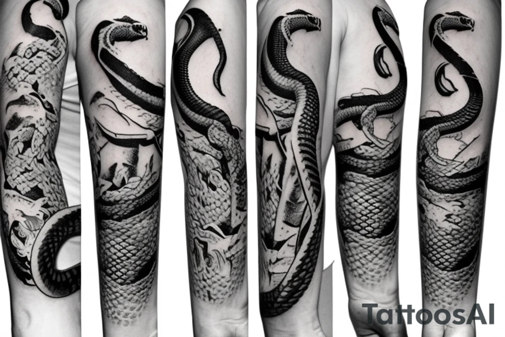 Katana on forearm with a snake or serpent wrapping around it tattoo idea