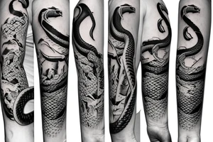 Katana on forearm with a snake or serpent wrapping around it tattoo idea