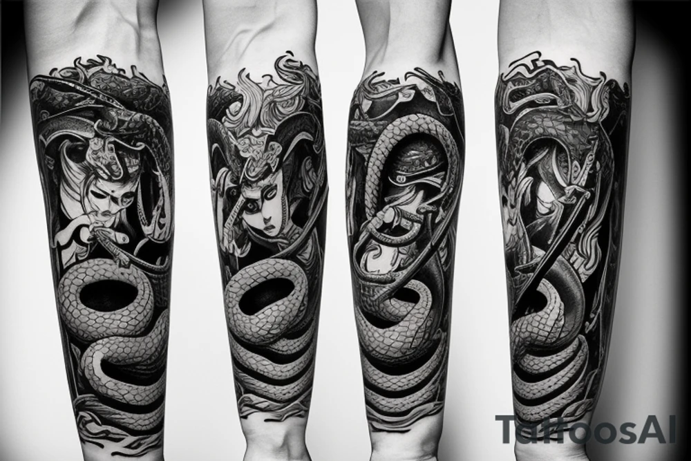 Katana on forearm with a snake or serpent wrapping around it tattoo idea Katana on forearm with a snake or serpent wrapping around it tattoo idea