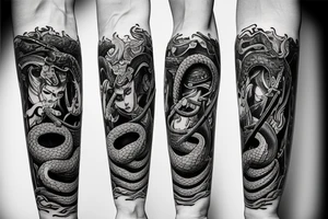 Katana on forearm with a snake or serpent wrapping around it tattoo idea