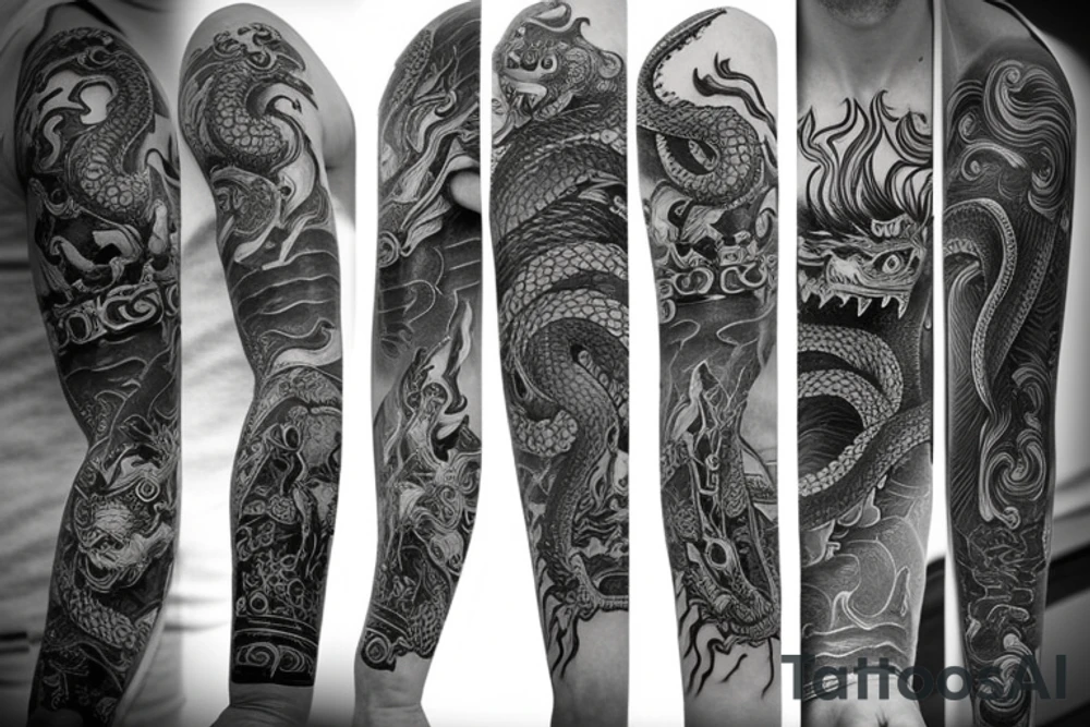 Katana on forearm with a dragon
or serpent wrapping around it tattoo idea