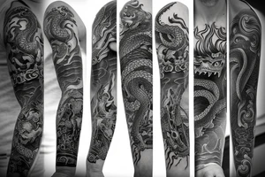 Katana on forearm with a dragon
 or serpent wrapping around it tattoo idea