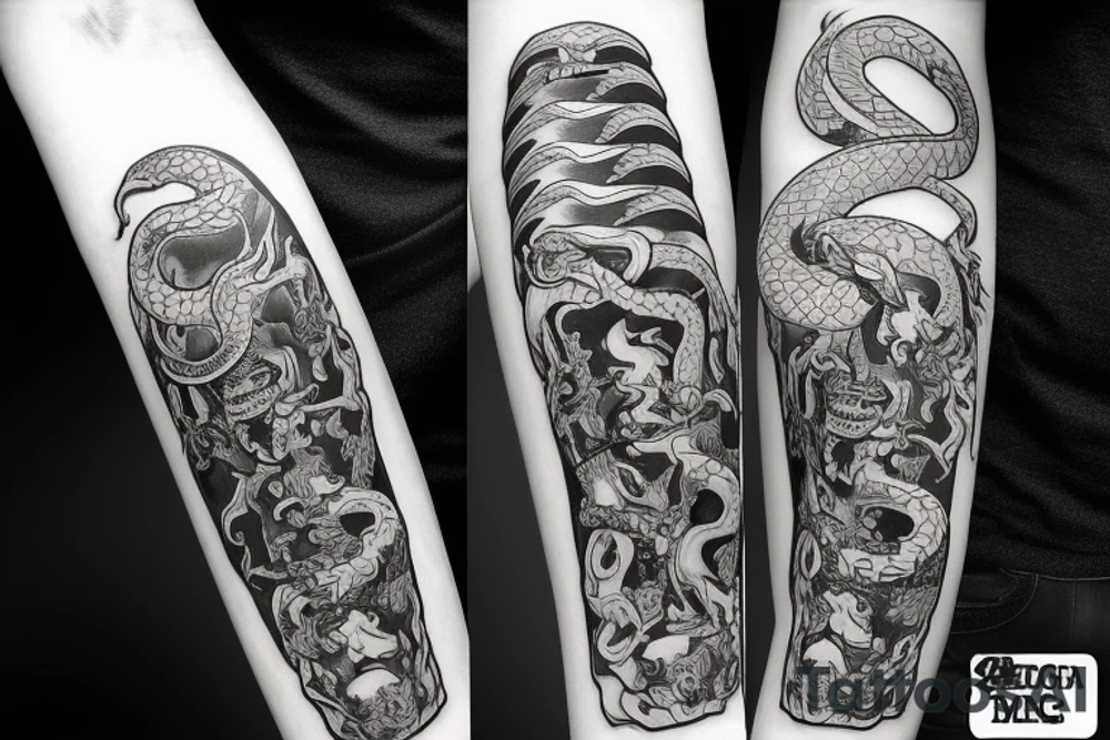 Katana on forearm with a dragon
or serpent wrapping around it tattoo idea Katana on forearm with a dragon
or serpent wrapping around it tattoo idea