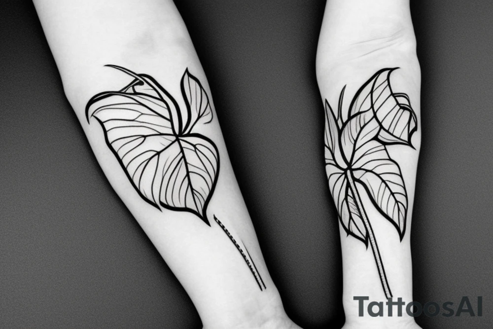 monstera vine plant fine line tattoo idea