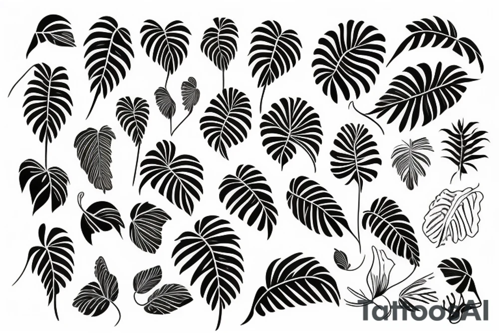 monstera vine plant fine line tattoo idea