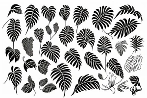 monstera vine plant fine line tattoo idea