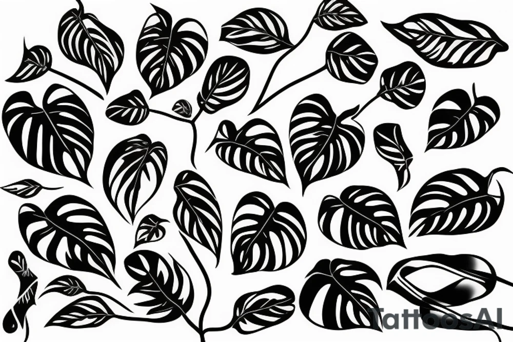 monstera swiss cheese vine plant fine line tattoo idea