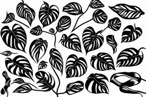 monstera swiss cheese vine plant fine line tattoo idea