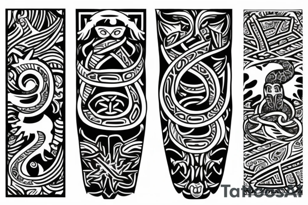 Back cat and snake , tribal design with angelic symbols tattoo idea