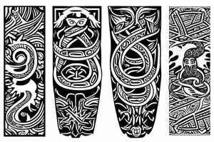 Back cat and snake , tribal design with angelic symbols tattoo idea