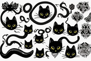 Black cat and snake , tribal design with angelic symbols tattoo idea