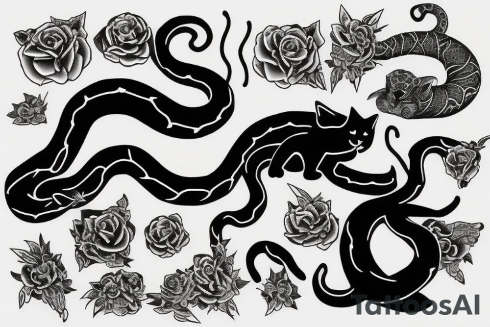 Black cat and snake, with angelic symbols tattoo idea