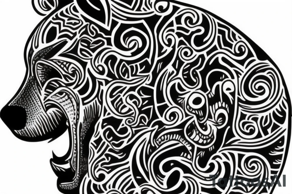 bear head with its mouth open tattoo idea