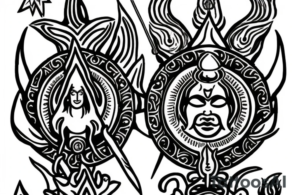 Lord Shiva trident with third eye between trident tattoo idea