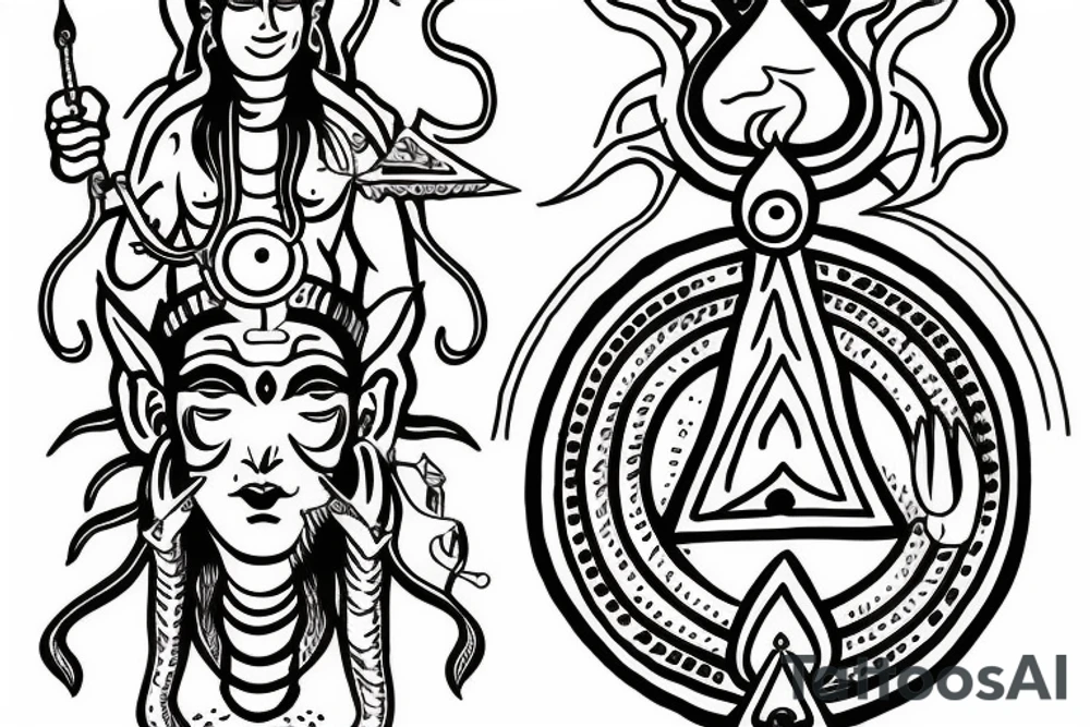 Lord Shiva trident with third eye between trident tattoo idea