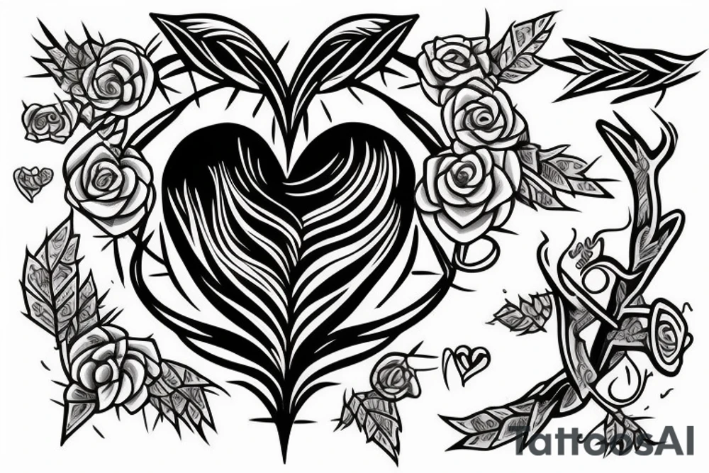 a heart with thorns aorund it and the name Jennifer Faccinto tattoo idea