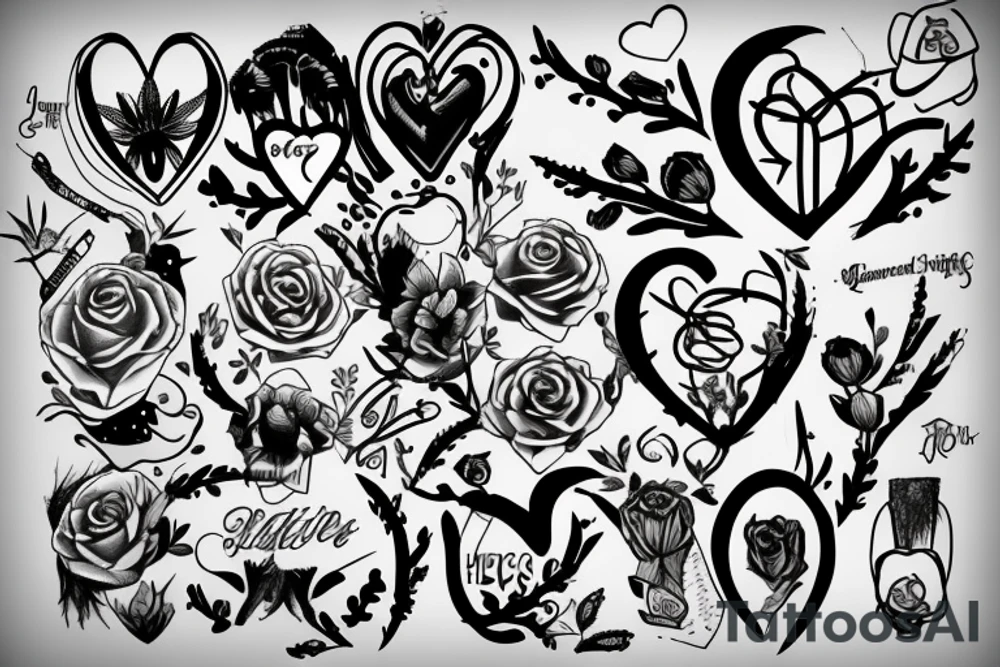 text saying "Jennifer Faccinto" and a heart with thorns tattoo idea