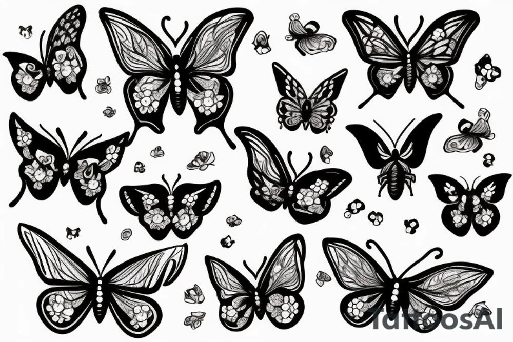 a butterfly with skulls and roses tattoo idea