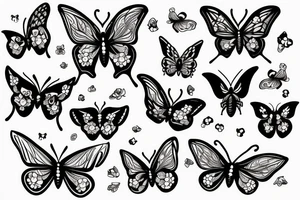 a butterfly with skulls and roses tattoo idea