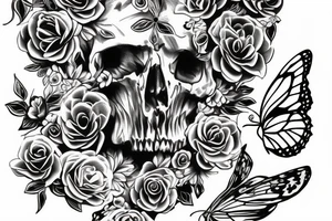 a spine tattoo butterfly with skulls and roses tattoo idea