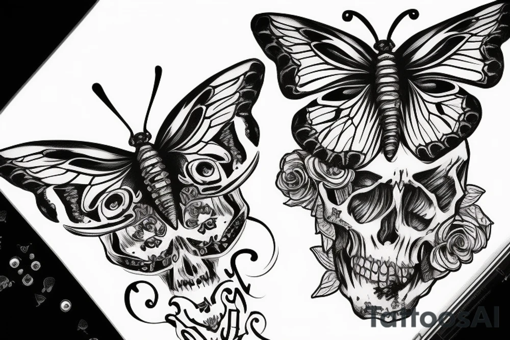 a spine tattoo butterfly with skulls and roses tattoo idea