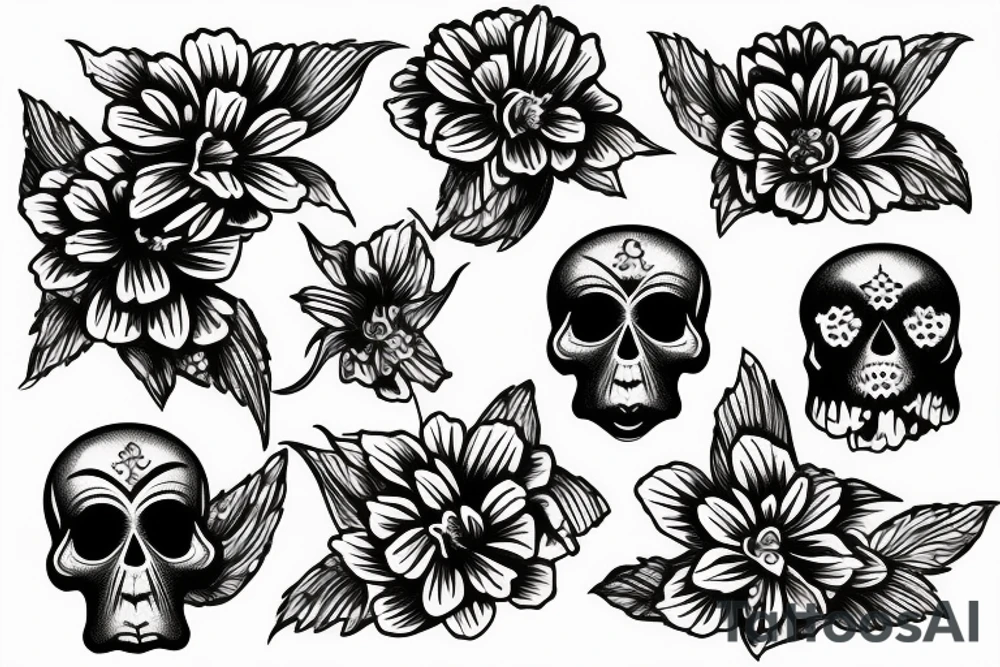 skull butterfly flowers tattoo idea