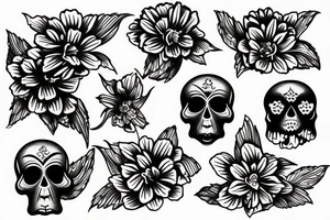 skull butterfly flowers tattoo idea