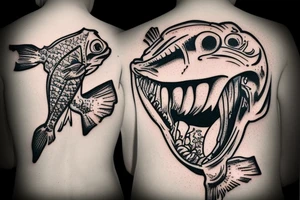 piranha biting a tattoo machine tattoo idea