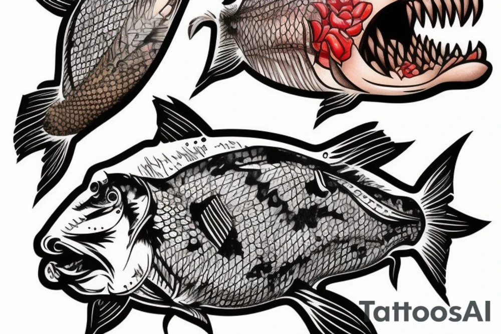 piranha biting a tattoo machine tattoo idea