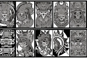 Aztec, tribal, black and white, Quetzalcoatl, stone like, high definition, feathers tattoo idea