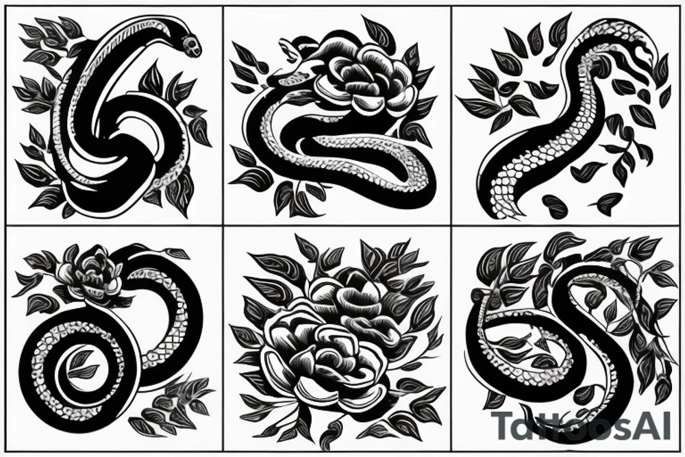 Snake flowers tattoo idea
