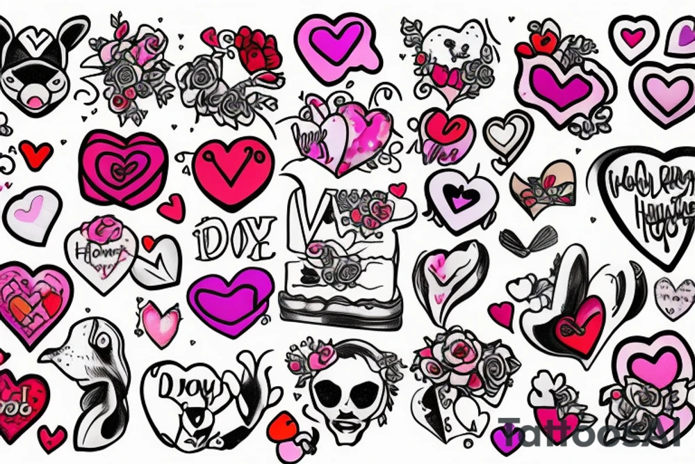 Colorful valentines theme tattoos including hug day,teddy day,propose day,etc tattoo idea