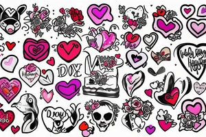 Colorful valentines theme tattoos including hug day,teddy day,propose day,etc tattoo idea