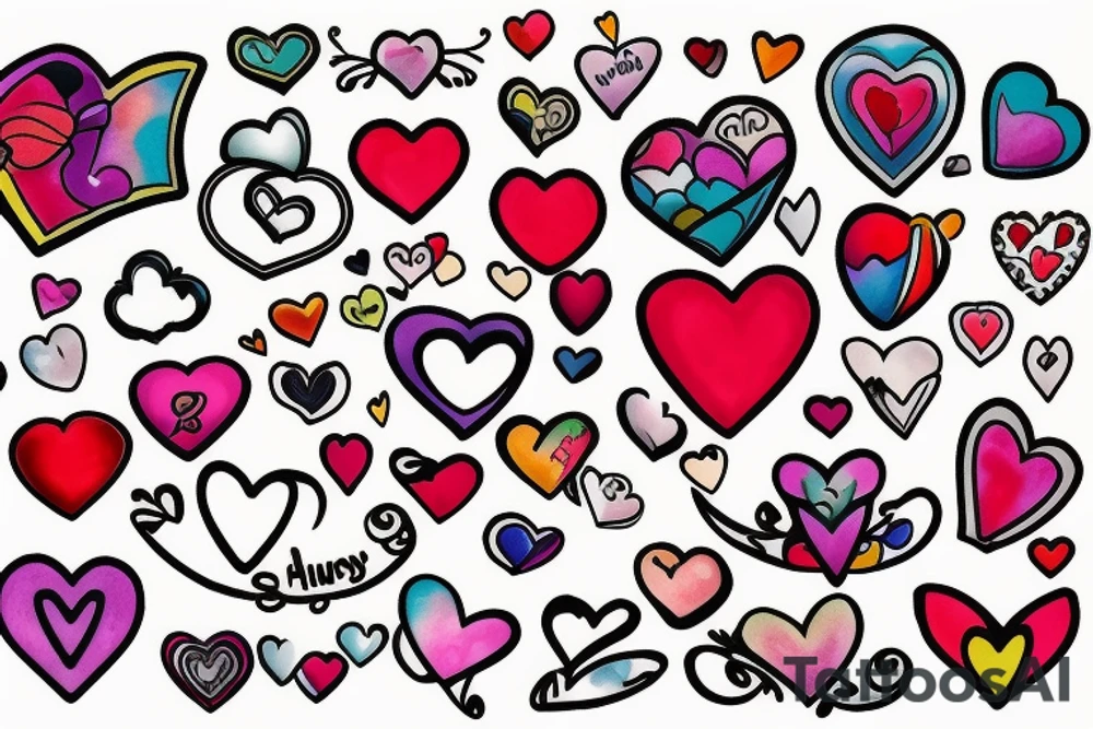 Colorful valentines theme tattoos including hug day,teddy day,propose day,etc tattoo idea