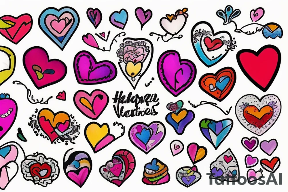 Colorful valentines theme tattoos including hug day,teddy day,propose day,etc tattoo idea