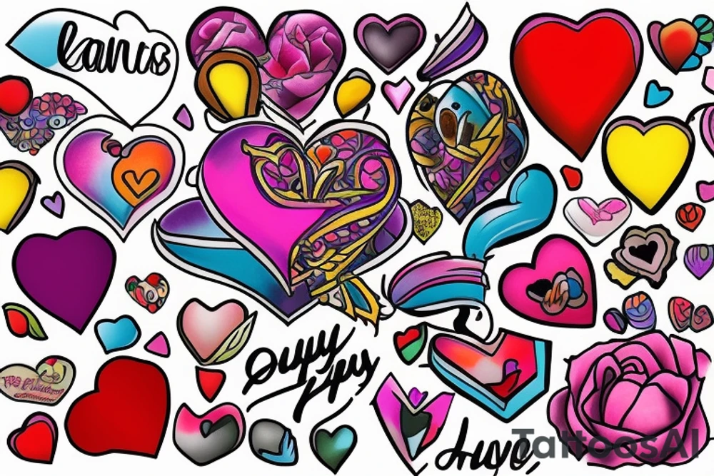 Colorful valentines theme tattoos including hug day,teddy day,propose day,etc tattoo idea